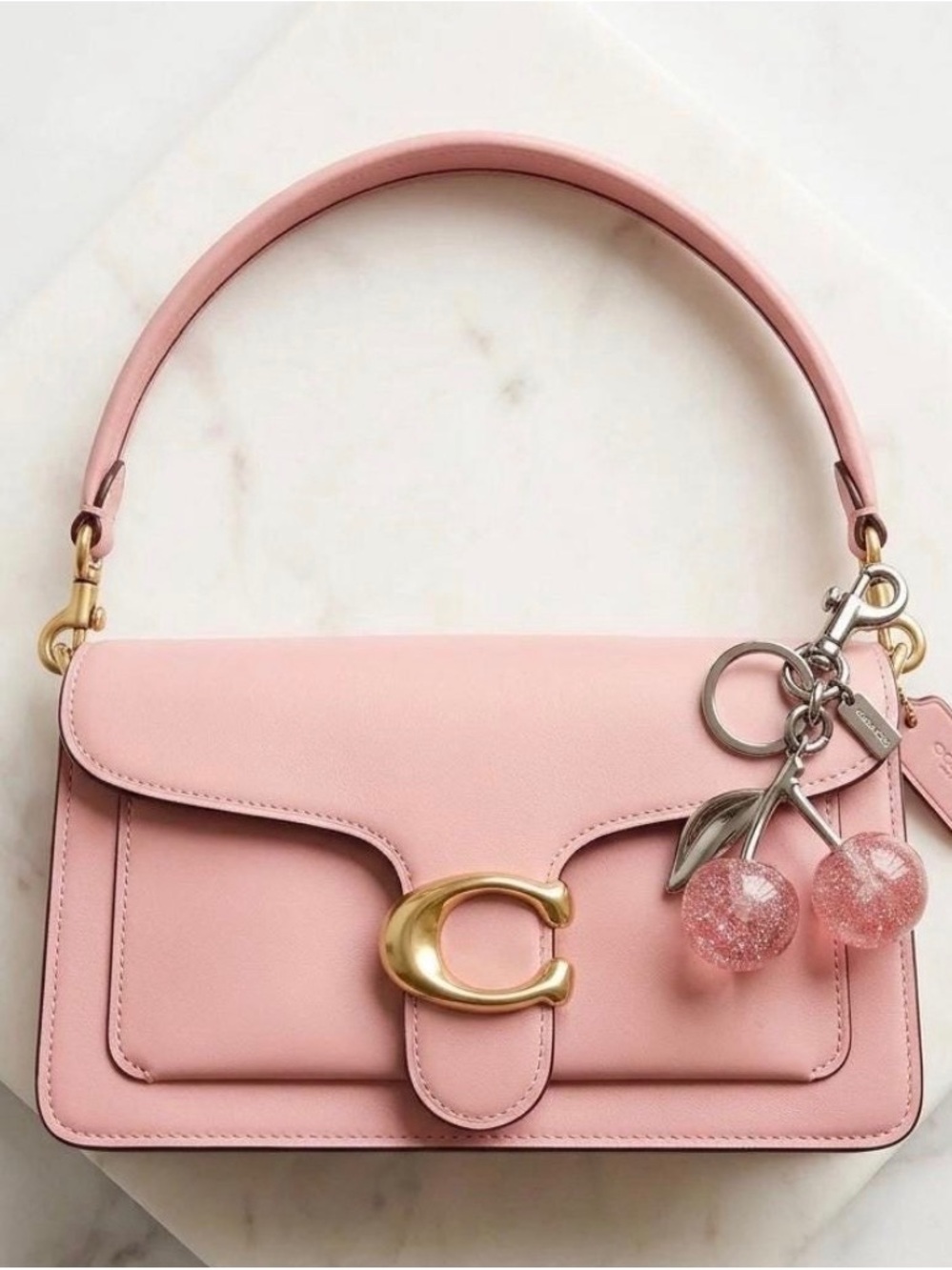 Coach style Pink Glitter Cherry Keychain Key & Card Holder - Picture 3 of 8